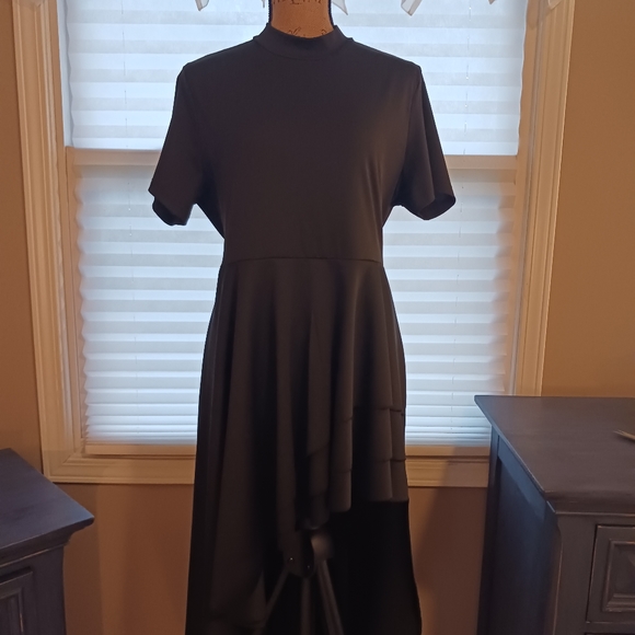 SimpleFun Black High Low Ruffle High Neck Peplum Shirt Dress Size XL - Picture 2 of 11